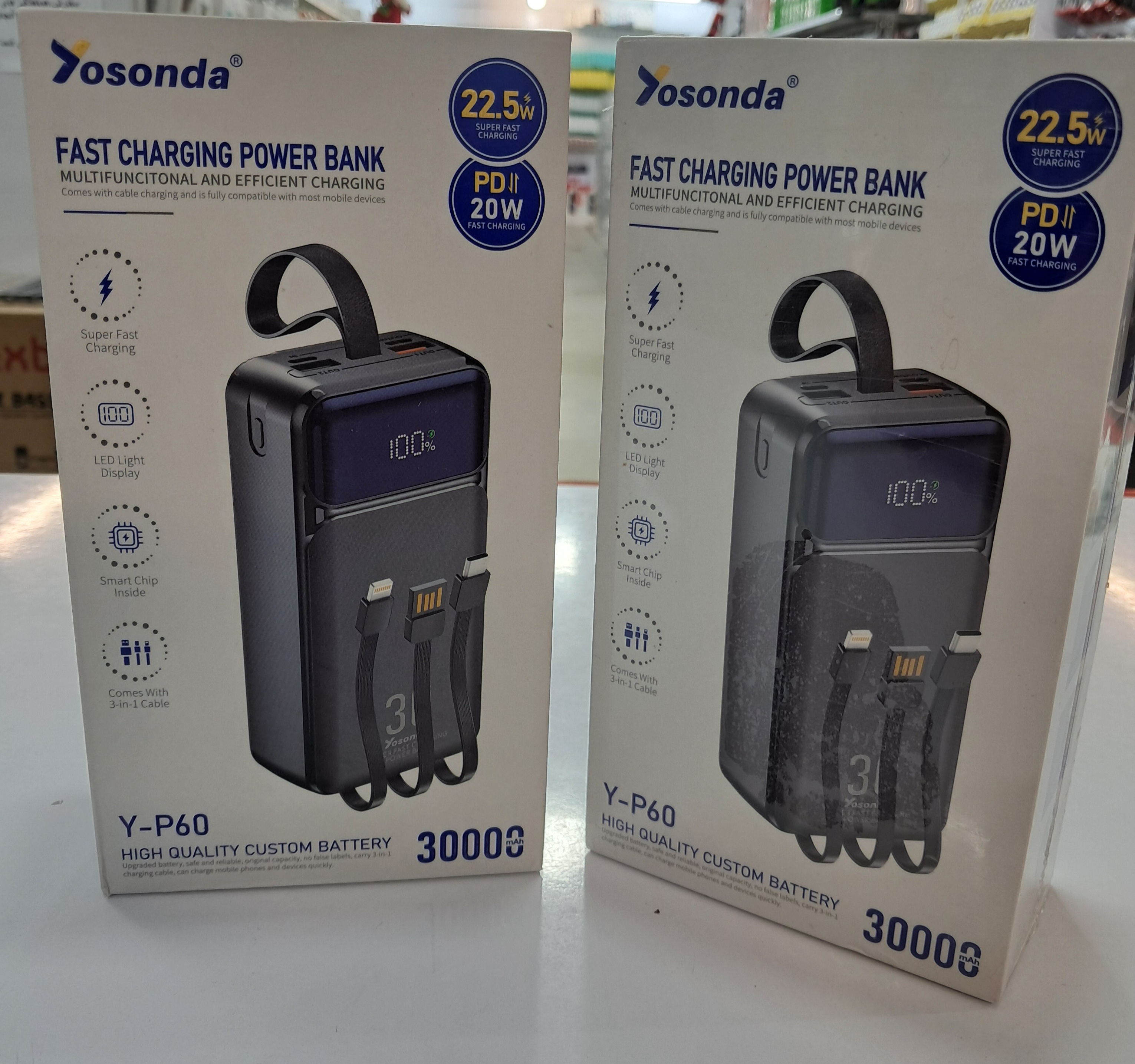 پاور بانک 30000 یوسوندا YP60 فست شارژ 22.5W | کابل Type-C و آیفون