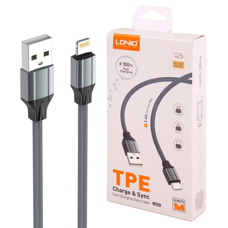 کابل لایتنینگ فست شارژ 2.4 آمپر الدینیو LS441 طول 1 متر (اورجینال )